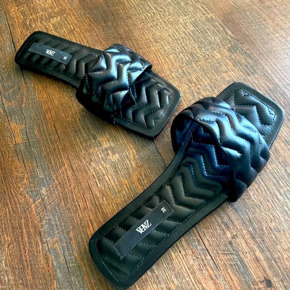 Zara Black leather square toe style shoes